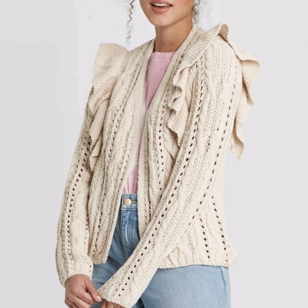 Universal Threads Ruffle Open Front Cotton Blend Cardigan